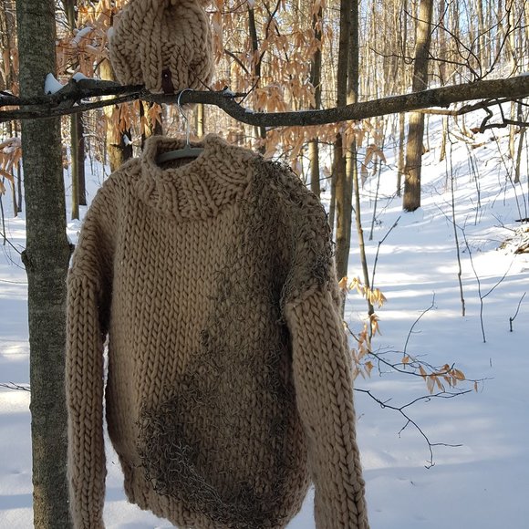 Wool winter set, hazelnut, sweater and matching hat, hand knitted - Picture 3 of 10